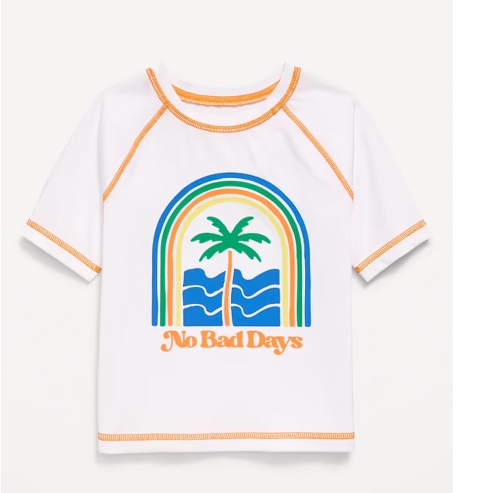 Old Navy Kids 5T No Bad Days Rainbow Palm Tree Rash Guard Swim Shirt White
